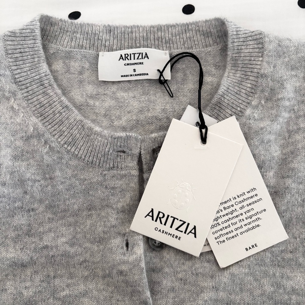 NWT Aritzia 100% Cashmere Bare Crew Cardigan in Grey